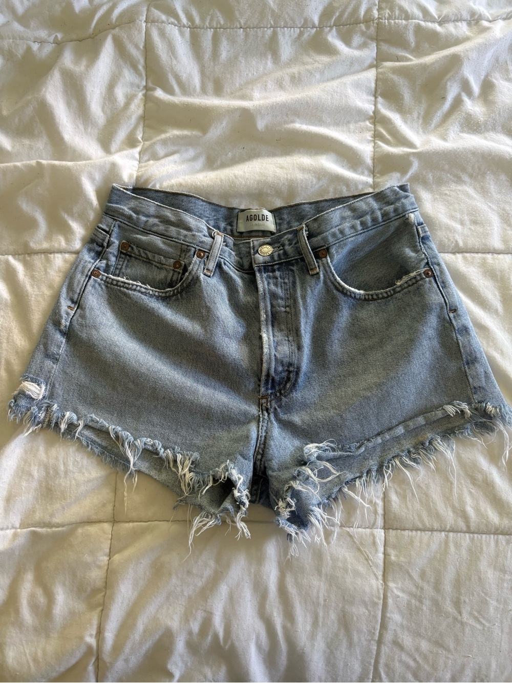 AGOLDE Parker Vintage Cut Off Frayed Jean Shorts Light Wash